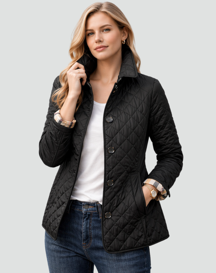 Women's Quilted Puffer Jacket with Button Front