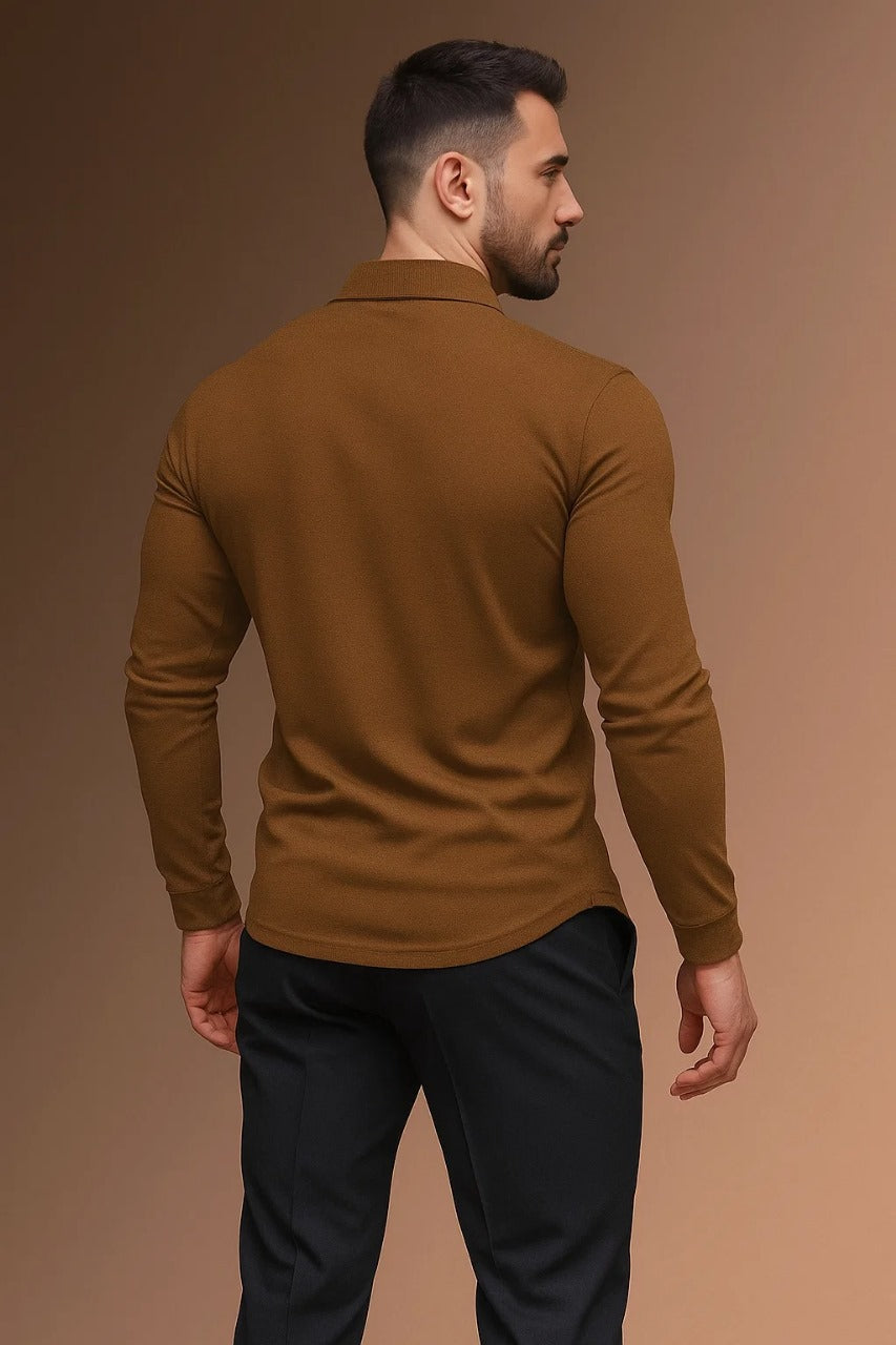 Men's Long Sleeve Polo Shirt with Button Placket