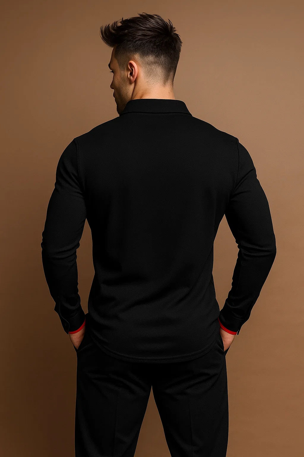 Men's Long Sleeve Polo Shirt with Button Placket