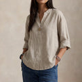 Kayla | Relaxed Linen Blouse with V-Neckline and Single Button