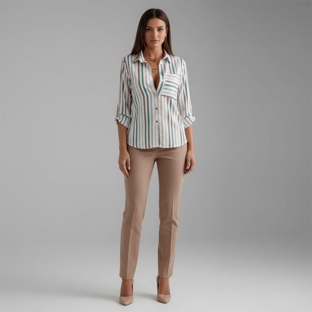 Meredith | Relaxed Printed Shirt with Classic Collar and Roll Up Sleeves