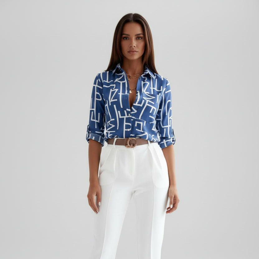 Meredith | Relaxed Printed Shirt with Classic Collar and Roll Up Sleeves