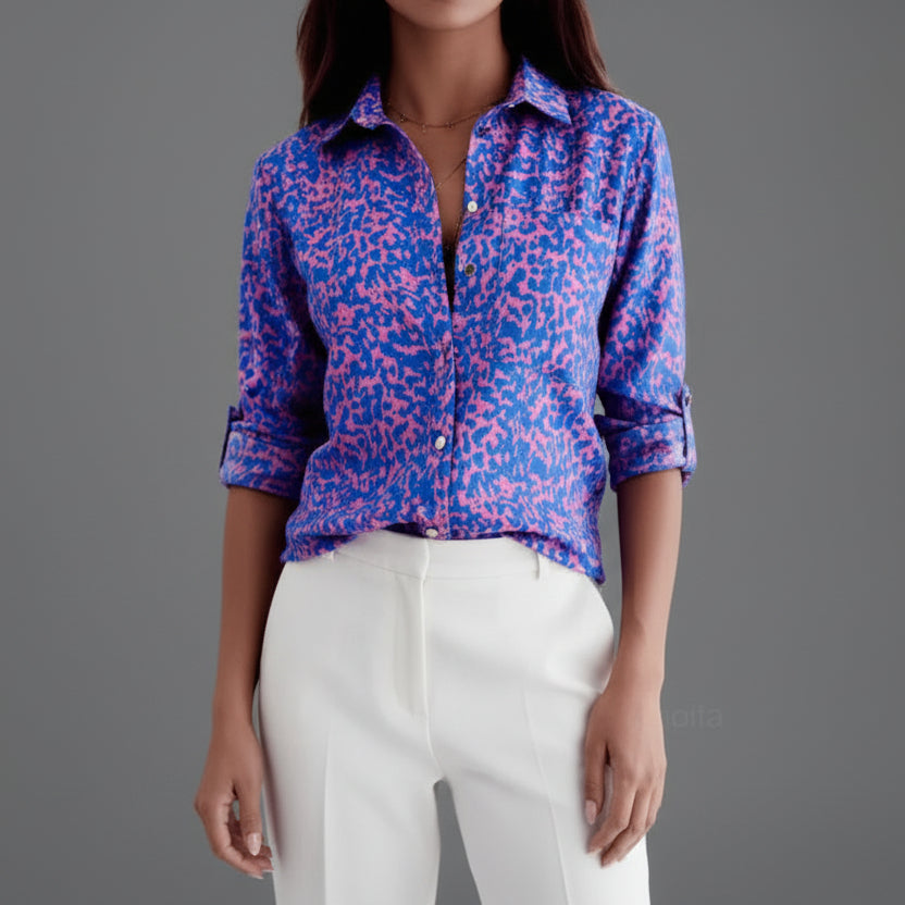 Meredith | Relaxed Printed Shirt with Classic Collar and Roll Up Sleeves