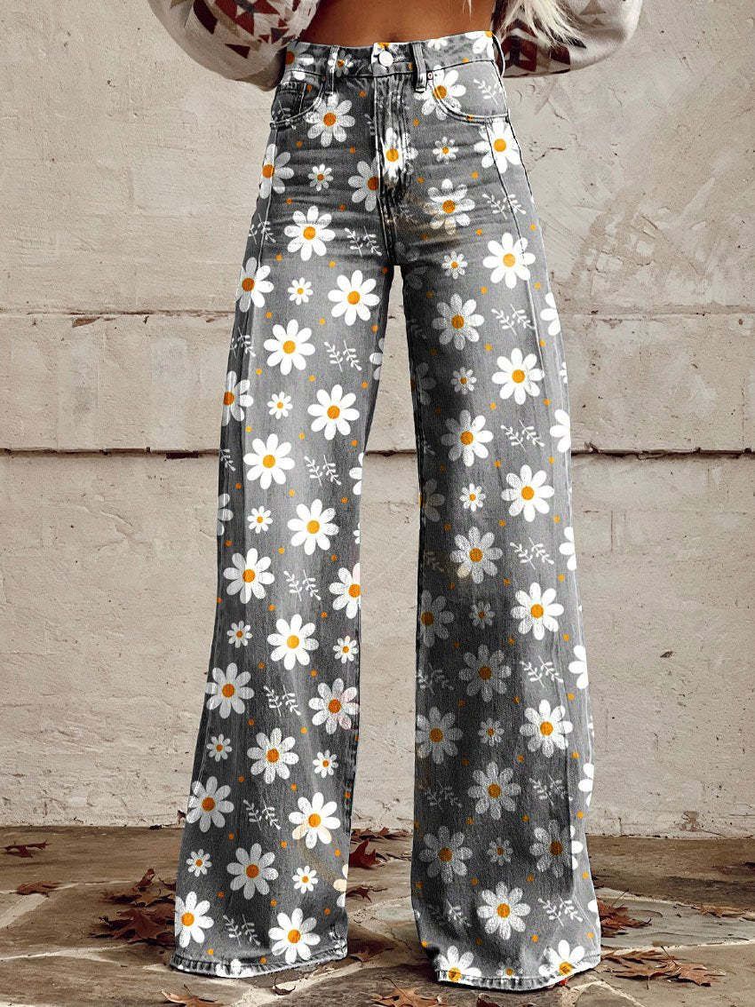 Priya | Retro Printed Trousers with High Waist and Full Length Flare