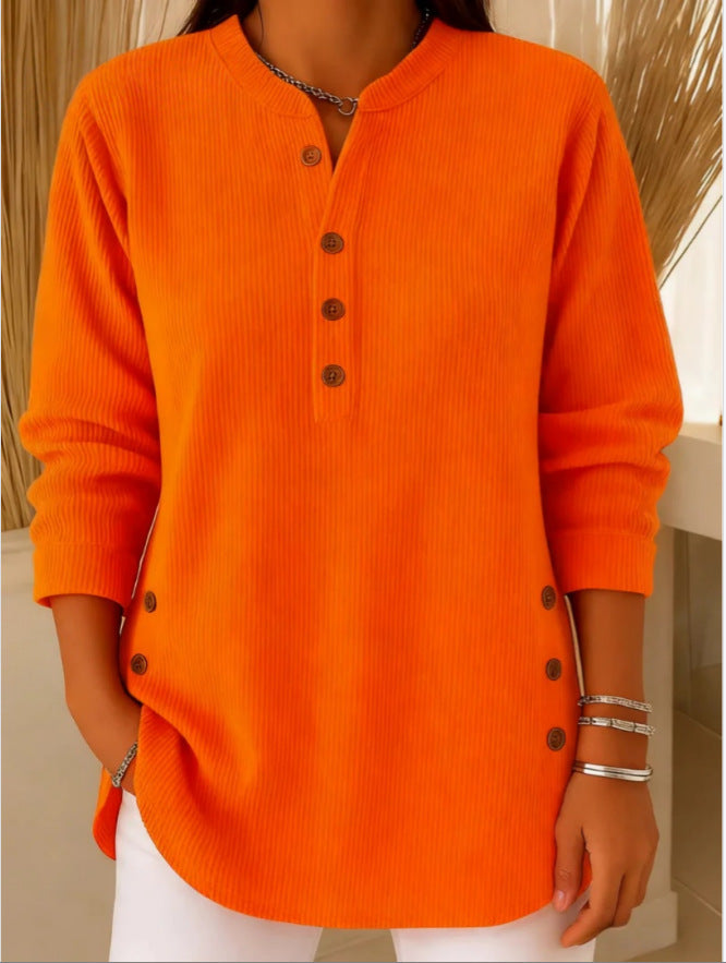 Beatrice | Ribbed Tunic Top with Henley Neckline and Side Button Detail