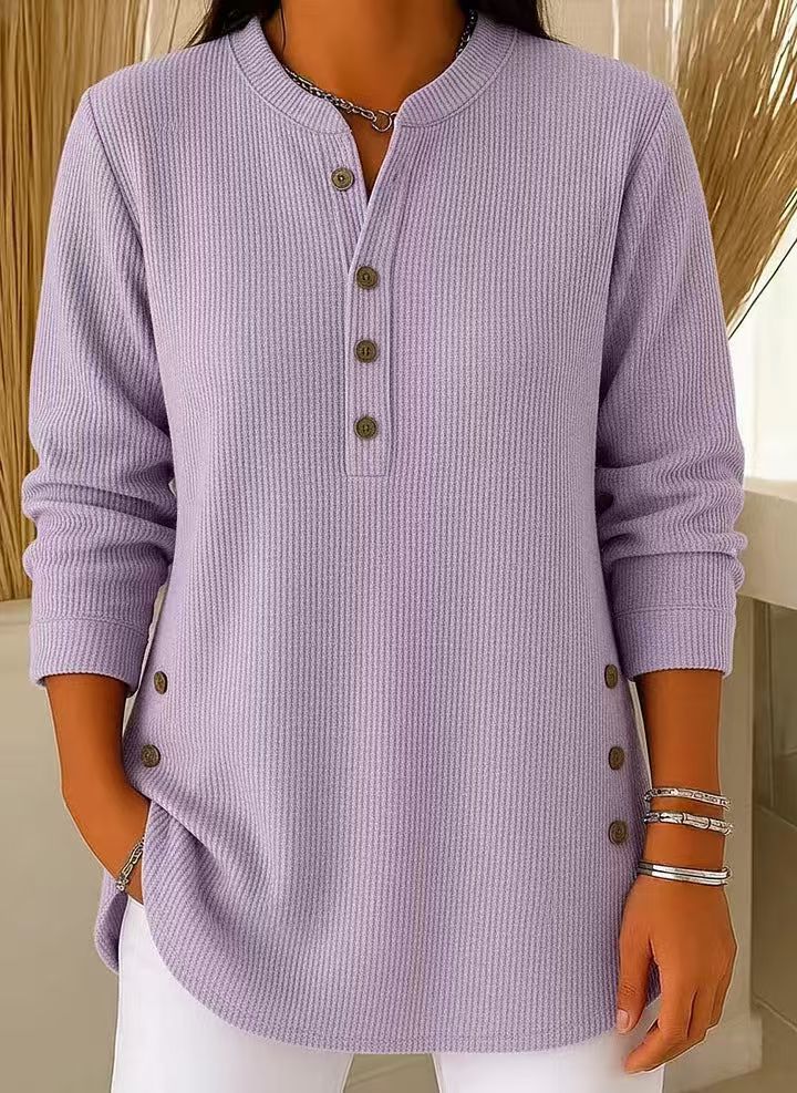 Beatrice | Ribbed Tunic Top with Henley Neckline and Side Button Detail