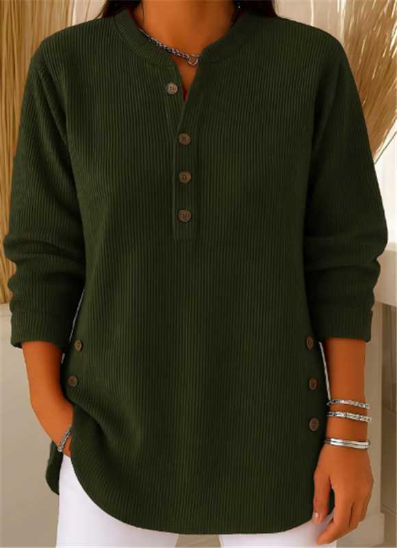 Beatrice | Ribbed Tunic Top with Henley Neckline and Side Button Detail