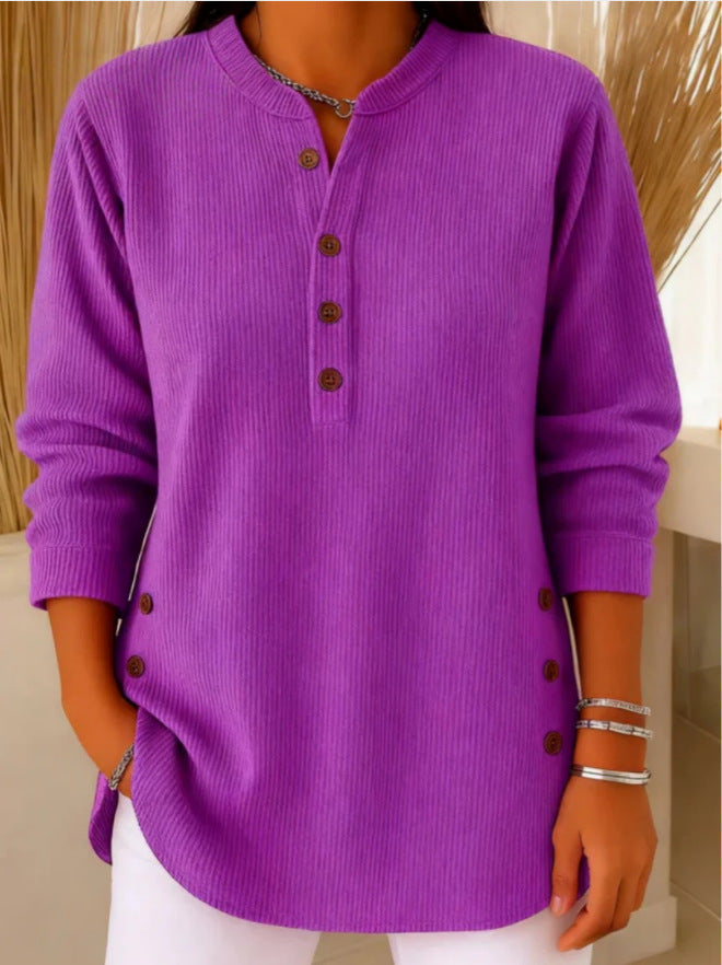 Beatrice | Ribbed Tunic Top with Henley Neckline and Side Button Detail