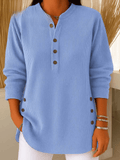 Beatrice | Ribbed Tunic Top with Henley Neckline and Side Button Detail