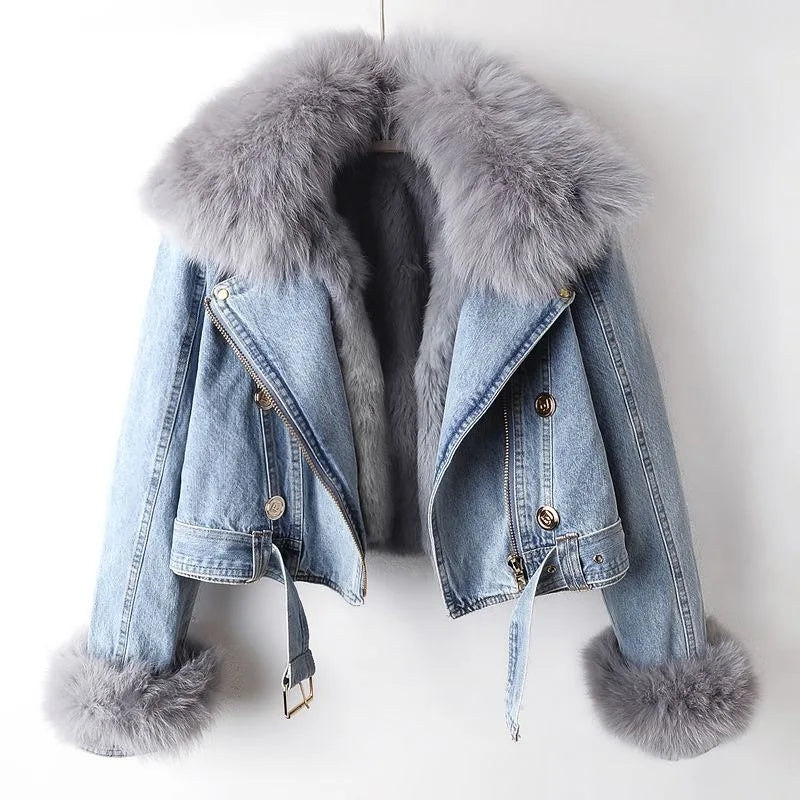 Delphine | Margaux Luxe Lined Fox Fur Denim Coat