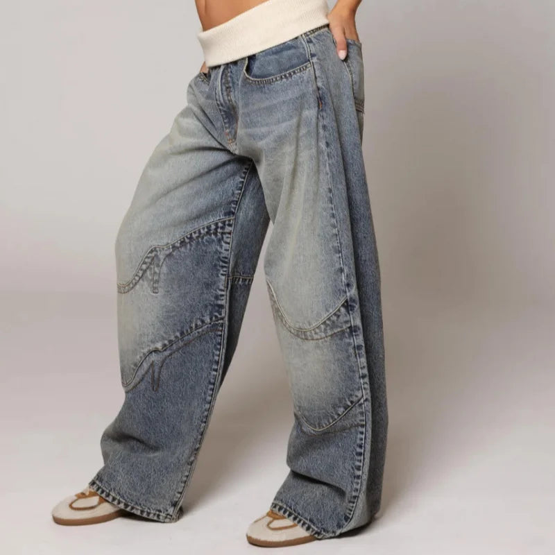 Women's Baggy Low Rise Wide Leg Jeans – Faded Denim