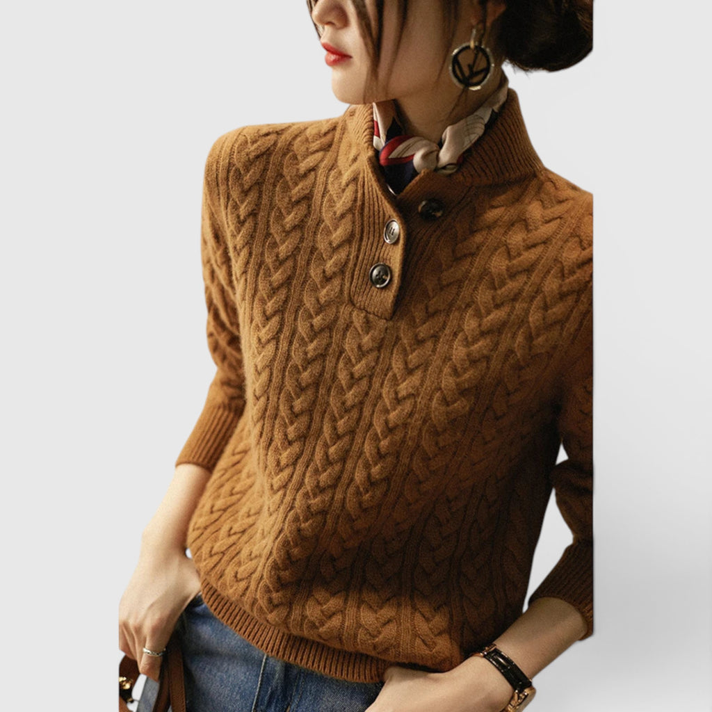 Ellmont London | Women's Soft Wool Cashmere Blend Pullover Button-Up Sweater