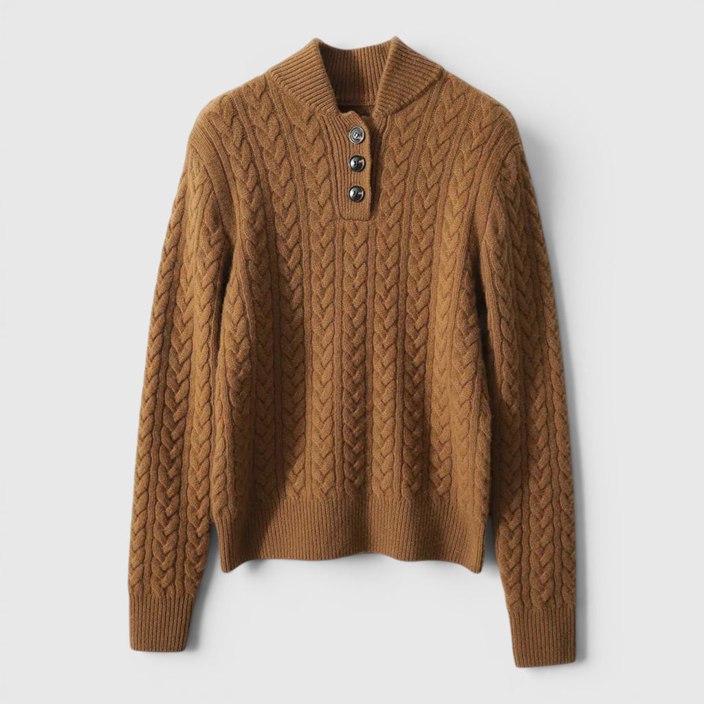 Ellmont London | Women's Soft Wool Cashmere Blend Pullover Button-Up Sweater