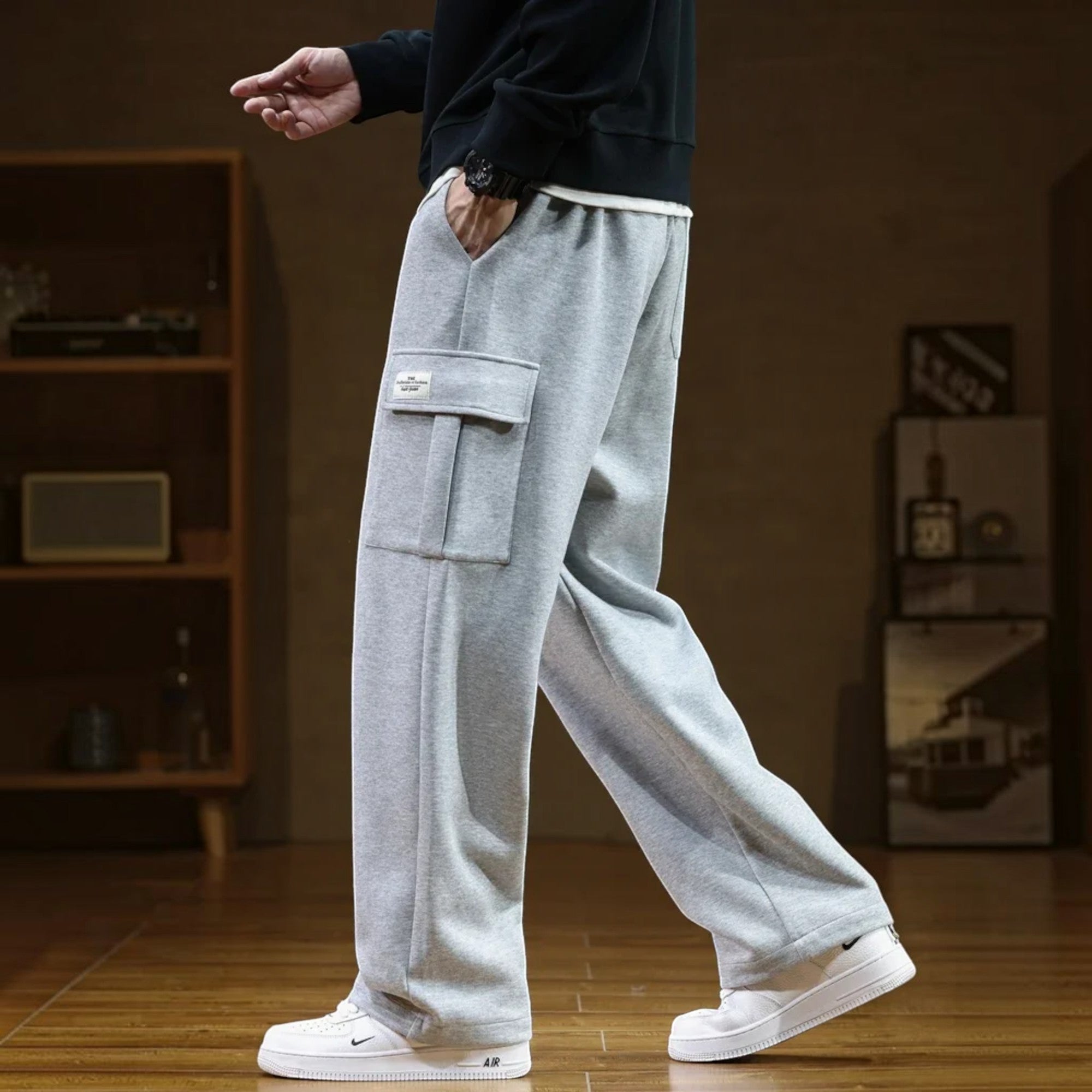 Caleb | Men's Wide Leg Cargo Sweatpants Soft Touch Cotton Pants