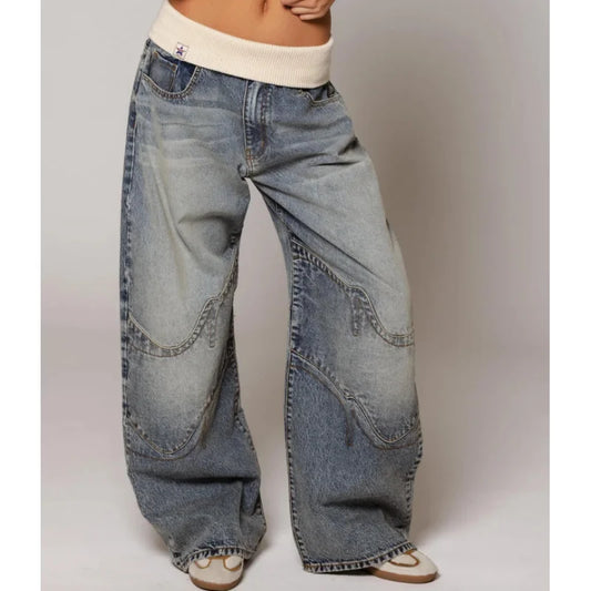 Women's Baggy Low Rise Wide Leg Jeans – Faded Denim