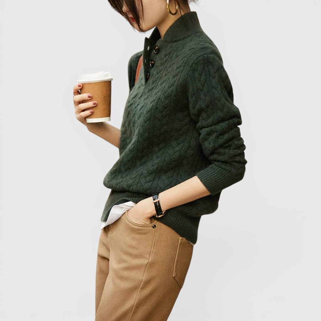 Ellmont London | Women's Soft Wool Cashmere Blend Pullover Button-Up Sweater