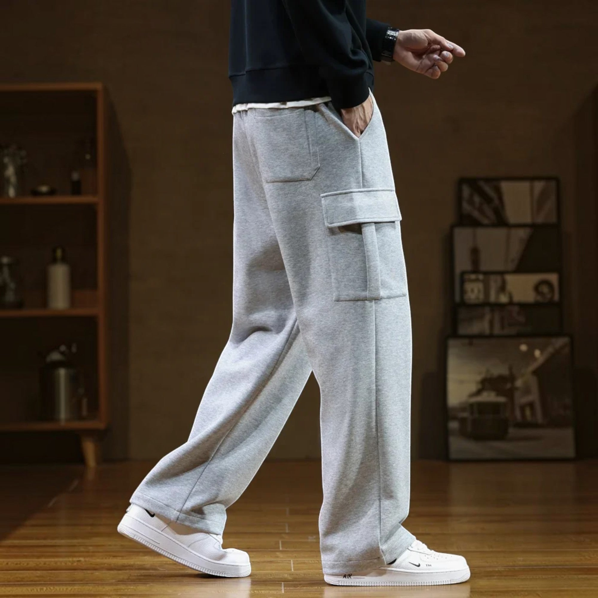 Caleb | Men's Wide Leg Cargo Sweatpants Soft Touch Cotton Pants