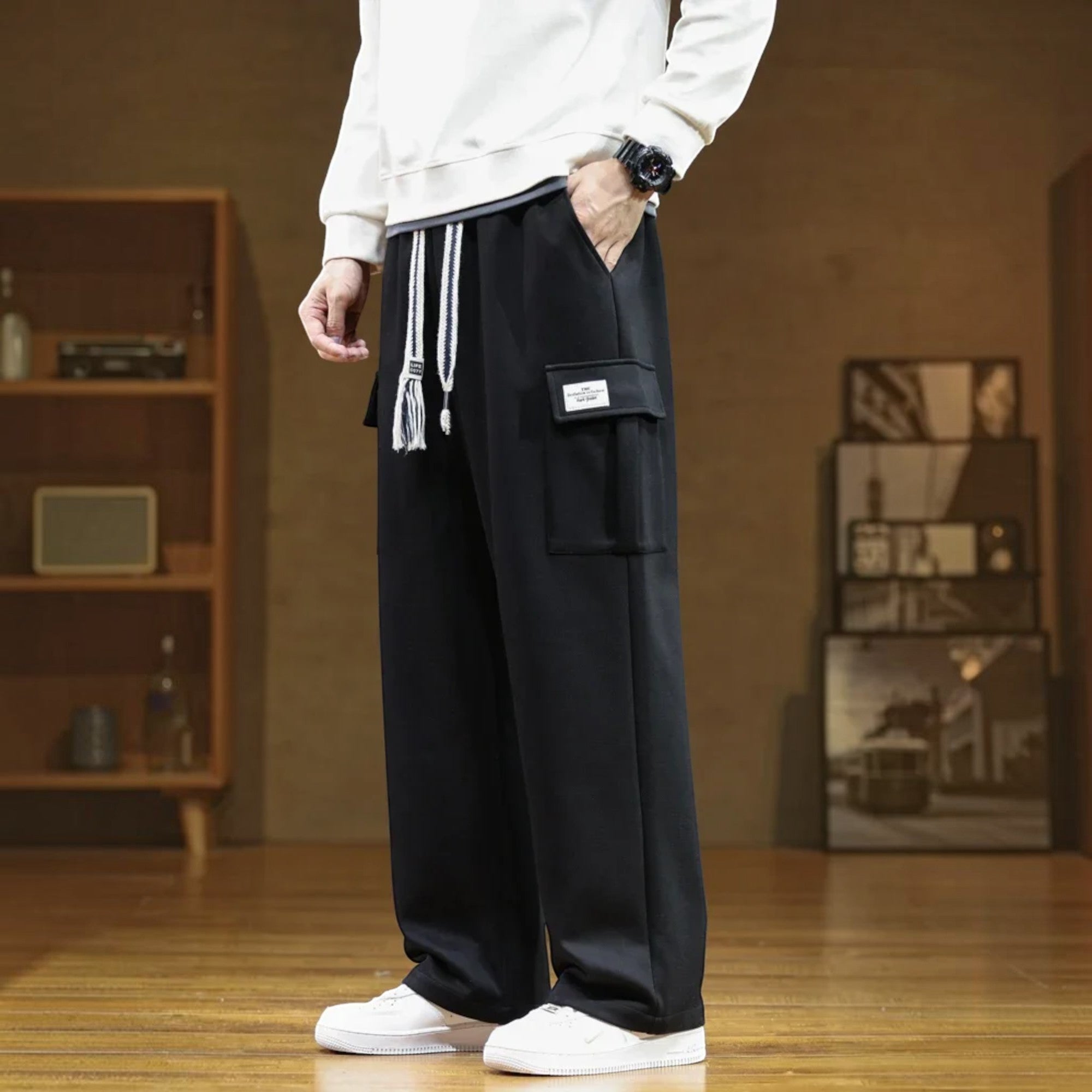Caleb | Men's Wide Leg Cargo Sweatpants Soft Touch Cotton Pants