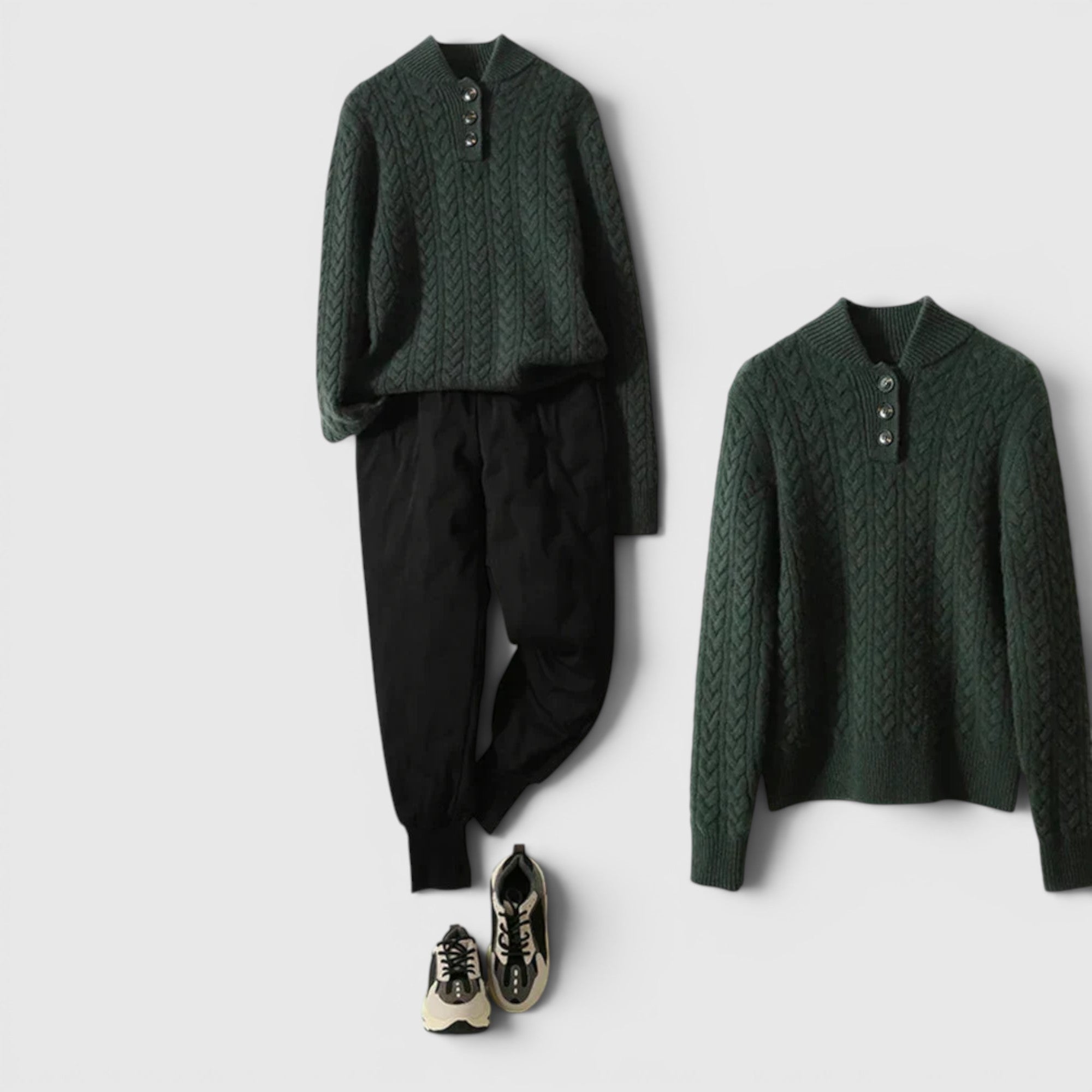Ellmont London | Women's Soft Wool Cashmere Blend Pullover Button-Up Sweater