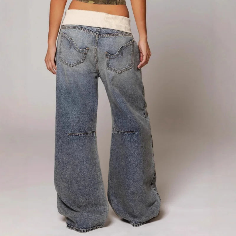 Women's Baggy Low Rise Wide Leg Jeans – Faded Denim