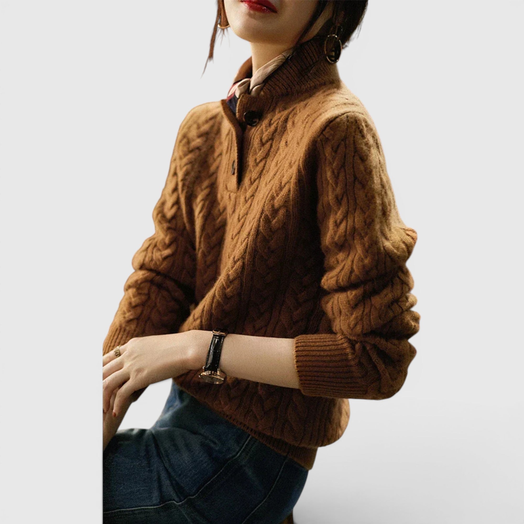 Ellmont London | Women's Soft Wool Cashmere Blend Pullover Button-Up Sweater