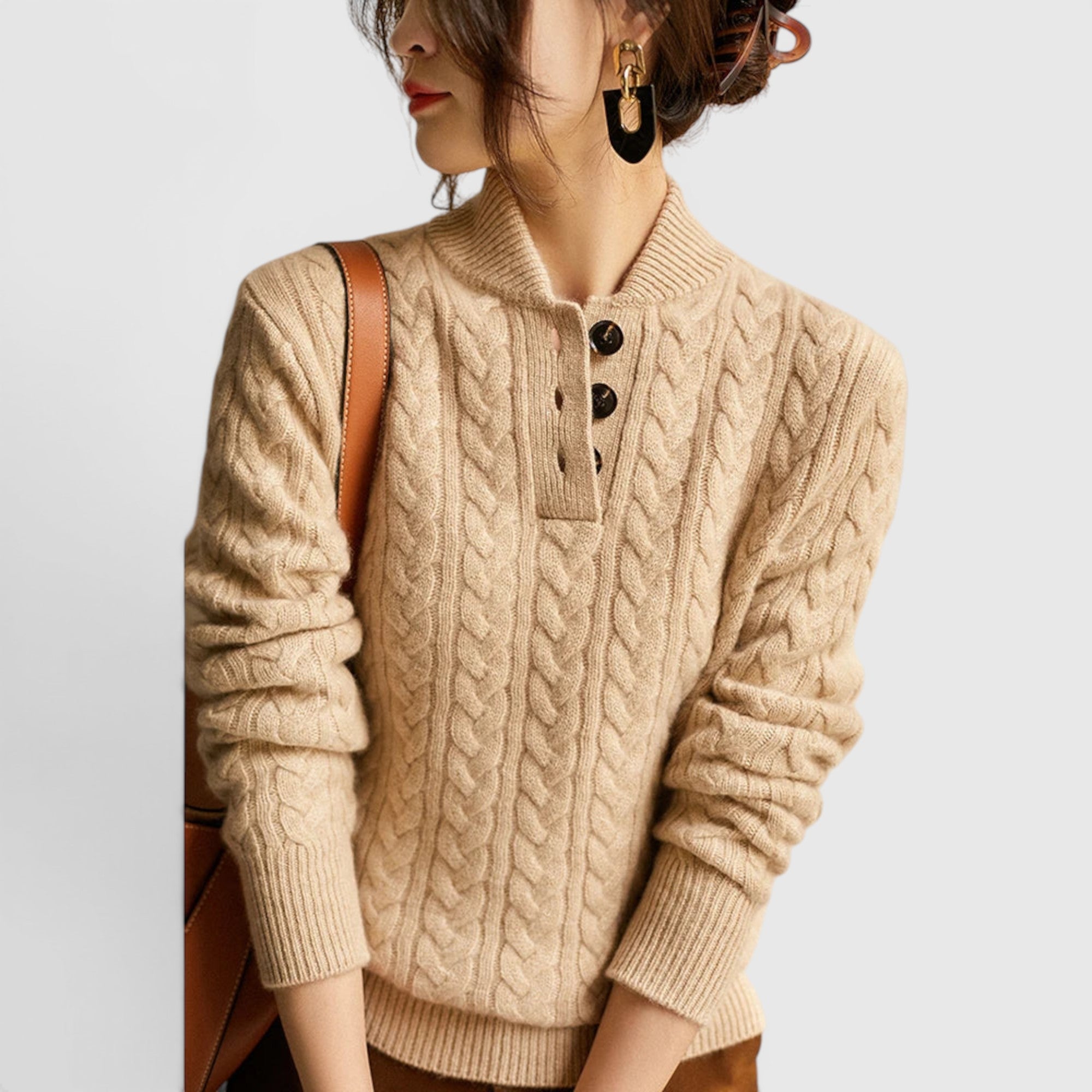Ellmont London | Women's Soft Wool Cashmere Blend Pullover Button-Up Sweater