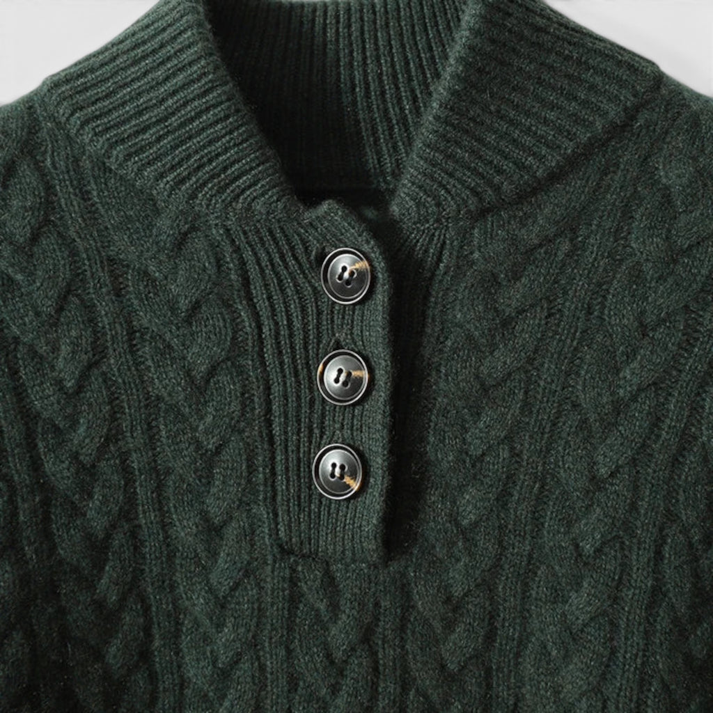 Ellmont London | Women's Soft Wool Cashmere Blend Pullover Button-Up Sweater