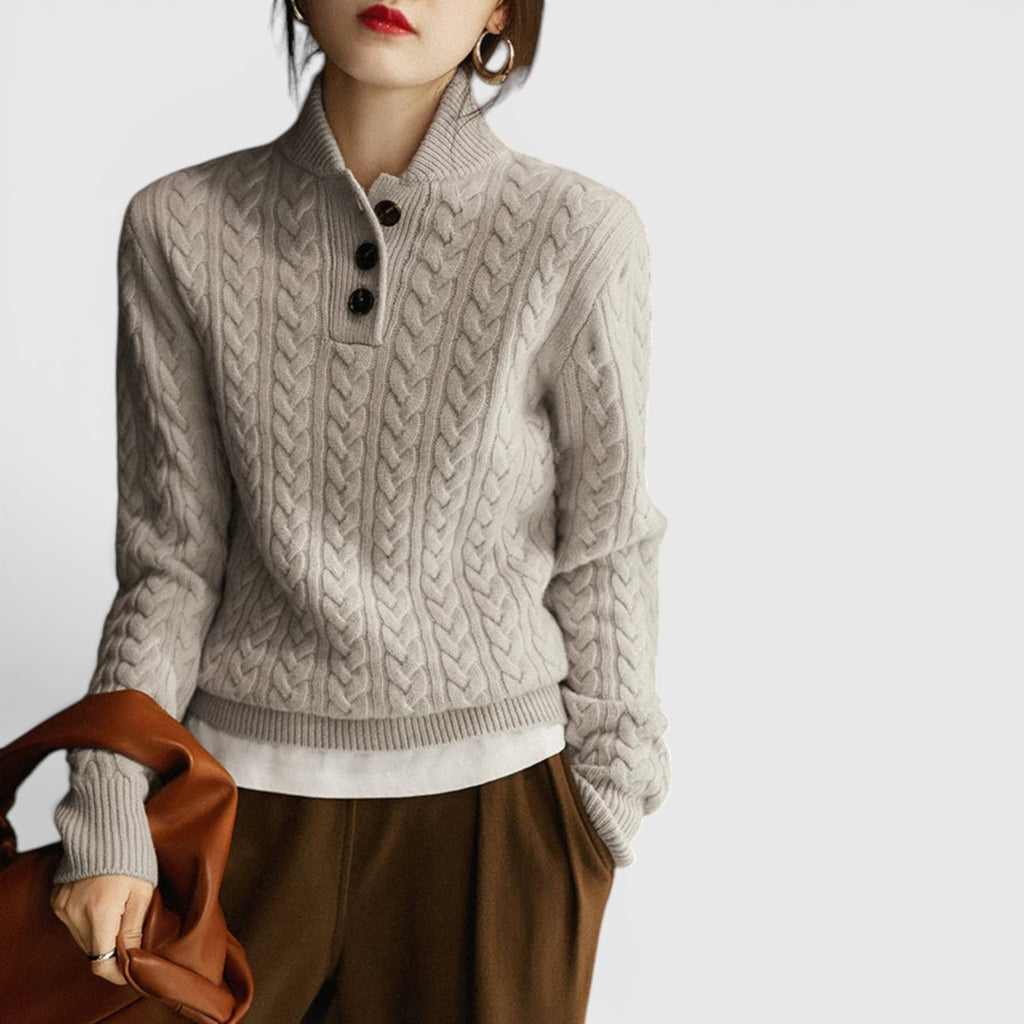 Ellmont London | Women's Soft Wool Cashmere Blend Pullover Button-Up Sweater