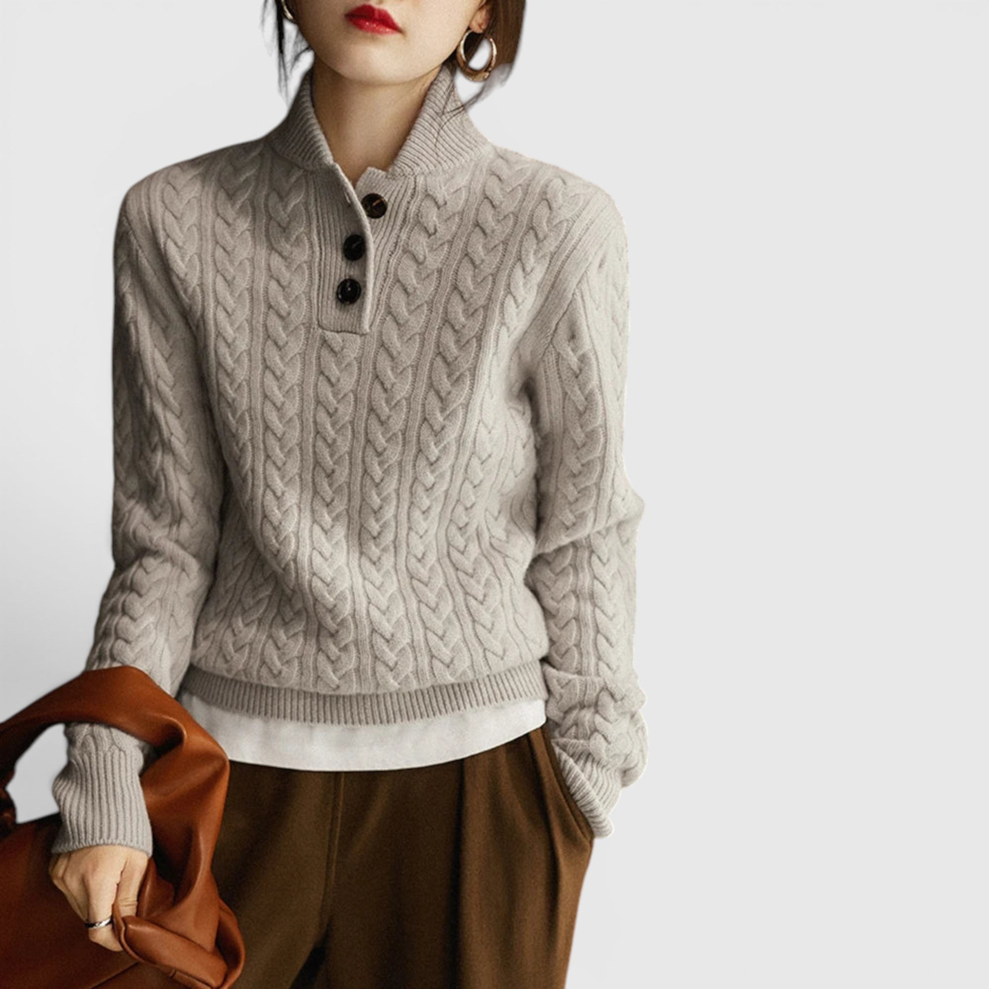 Ellmont London | Women's Soft Wool Cashmere Blend Pullover Button-Up Sweater