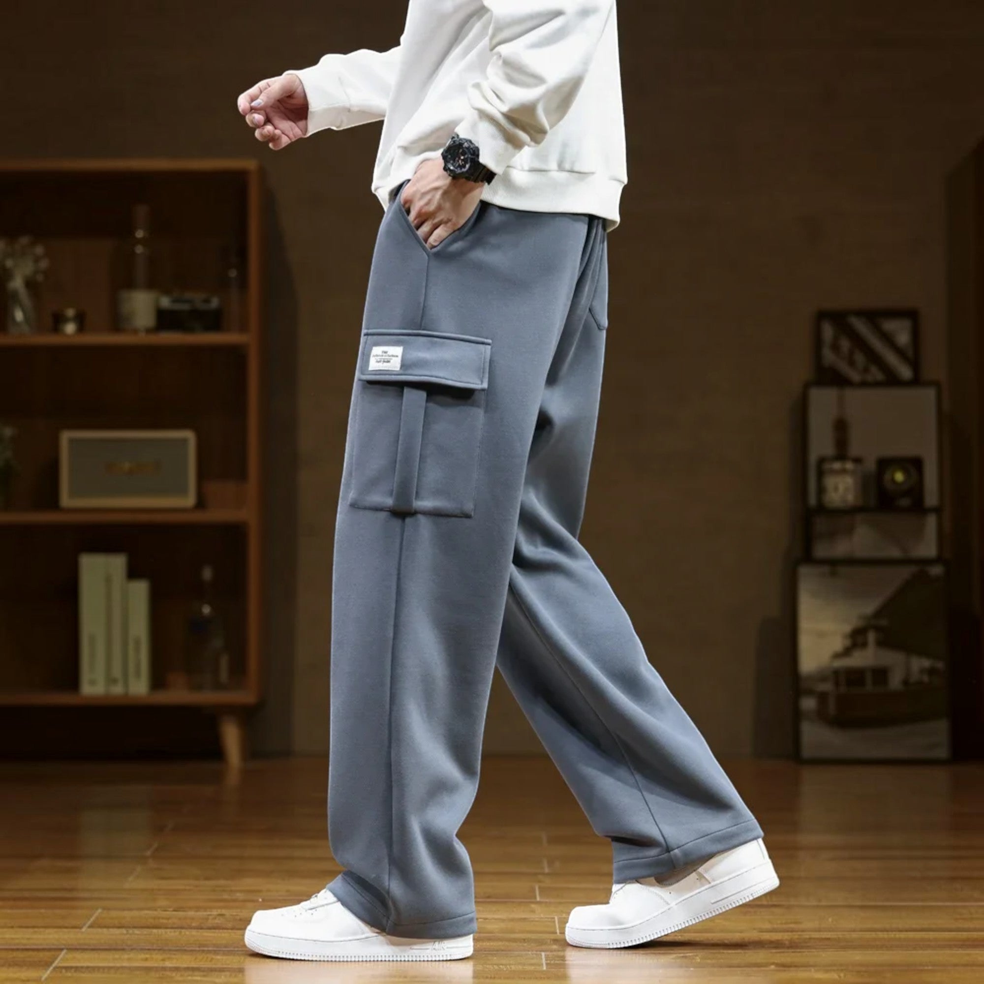 Caleb | Men's Wide Leg Cargo Sweatpants Soft Touch Cotton Pants