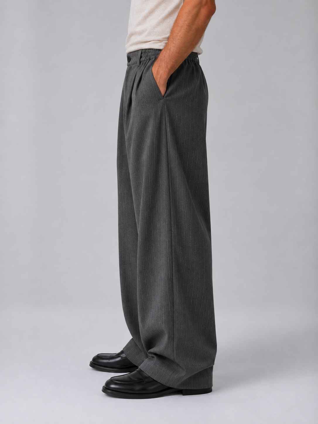 Men's Pinstripe Wide Leg Trousers – Baggy Tailored Fit