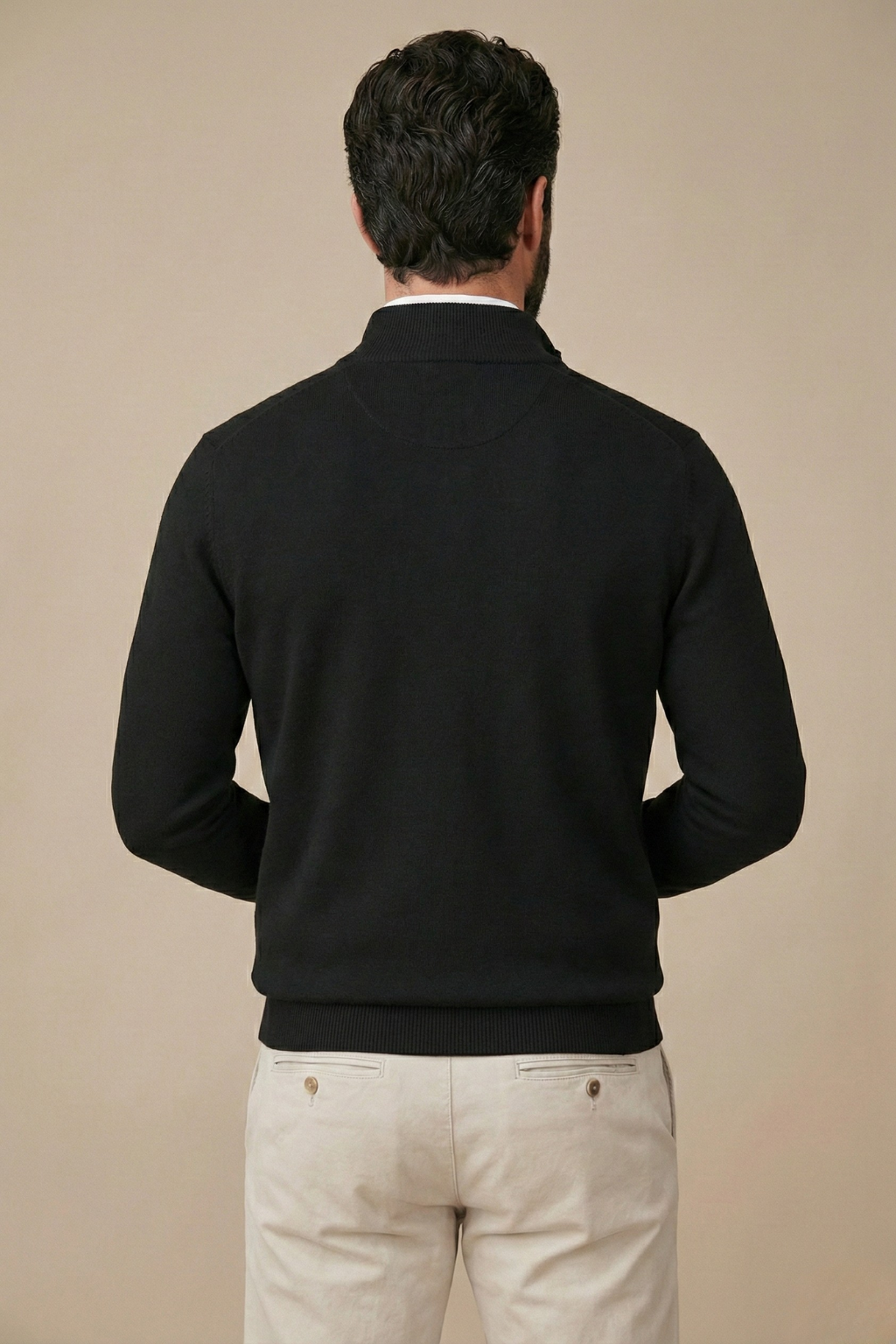 Men's Half Zip Jumper with Stand Collar and Ribbed Hem