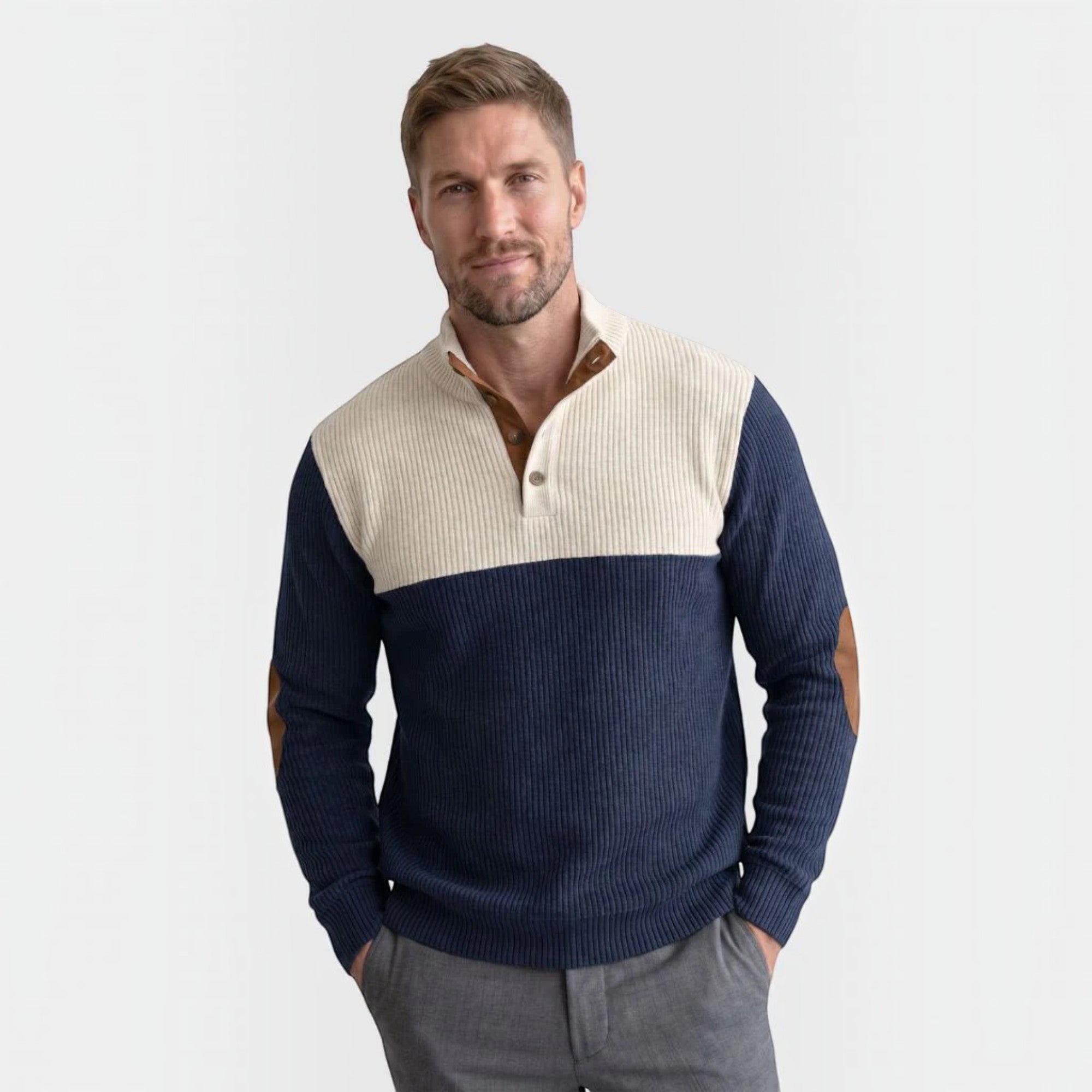 Ellmont London | Men's Corduroy Knit Sweater Cardigan Long Sleeve Pullover