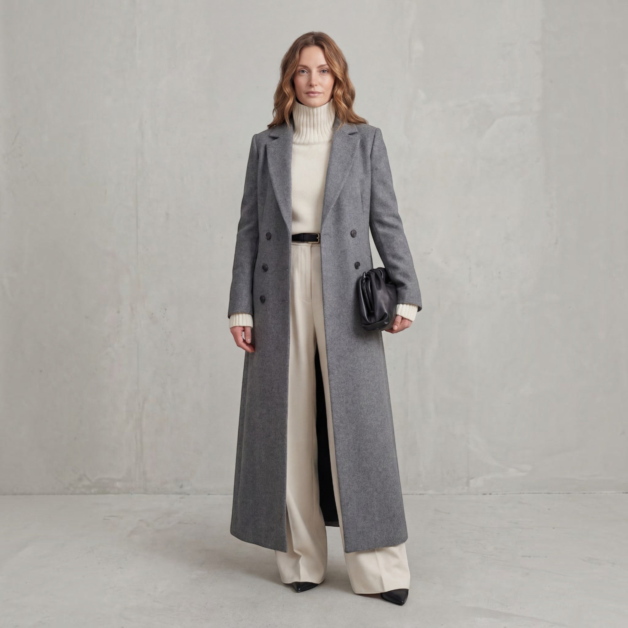 Wendy | Women's Wool Trench Coat – Navy Maxi Double-Breasted Winter Coat