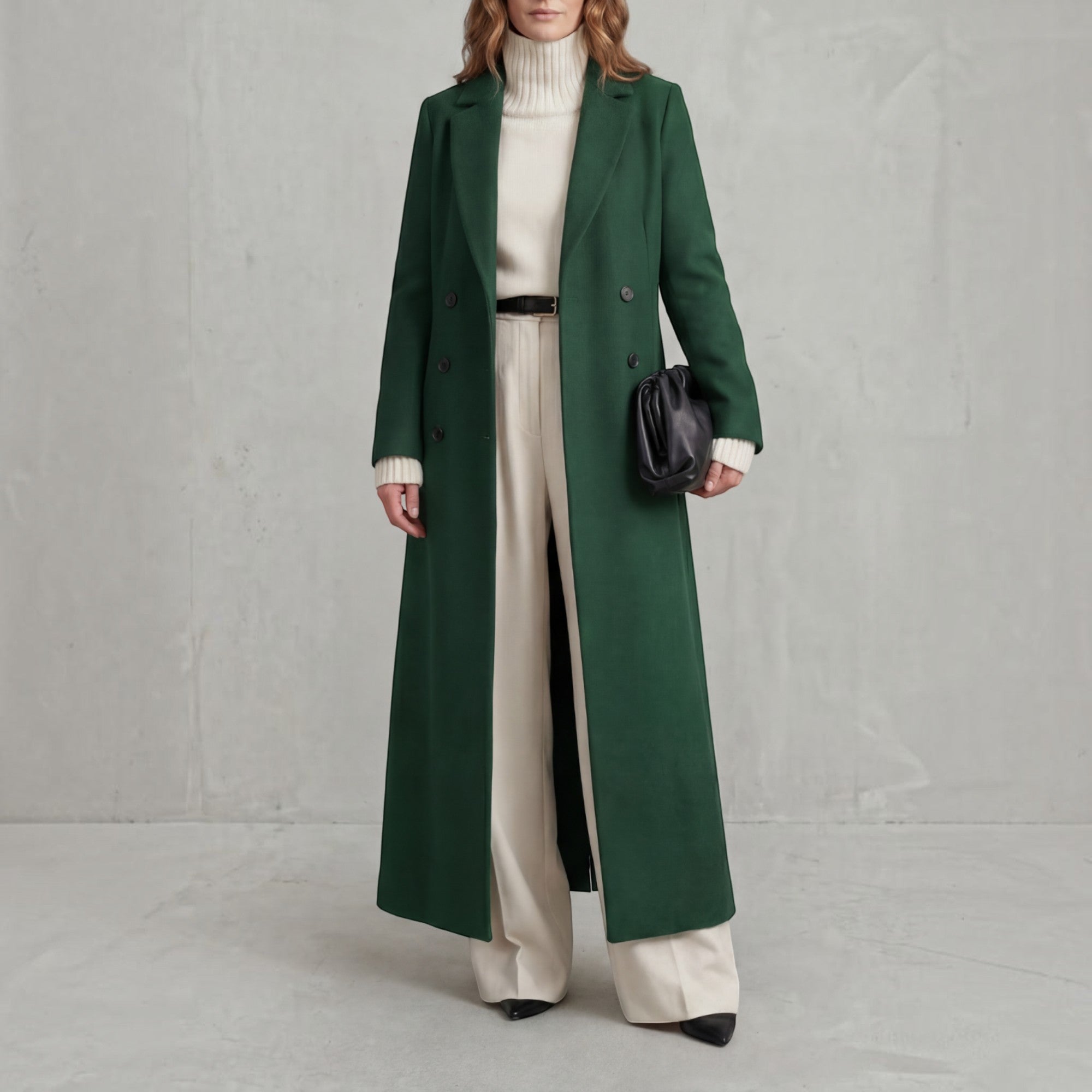 Wendy | Women's Wool Trench Coat – Navy Maxi Double-Breasted Winter Coat