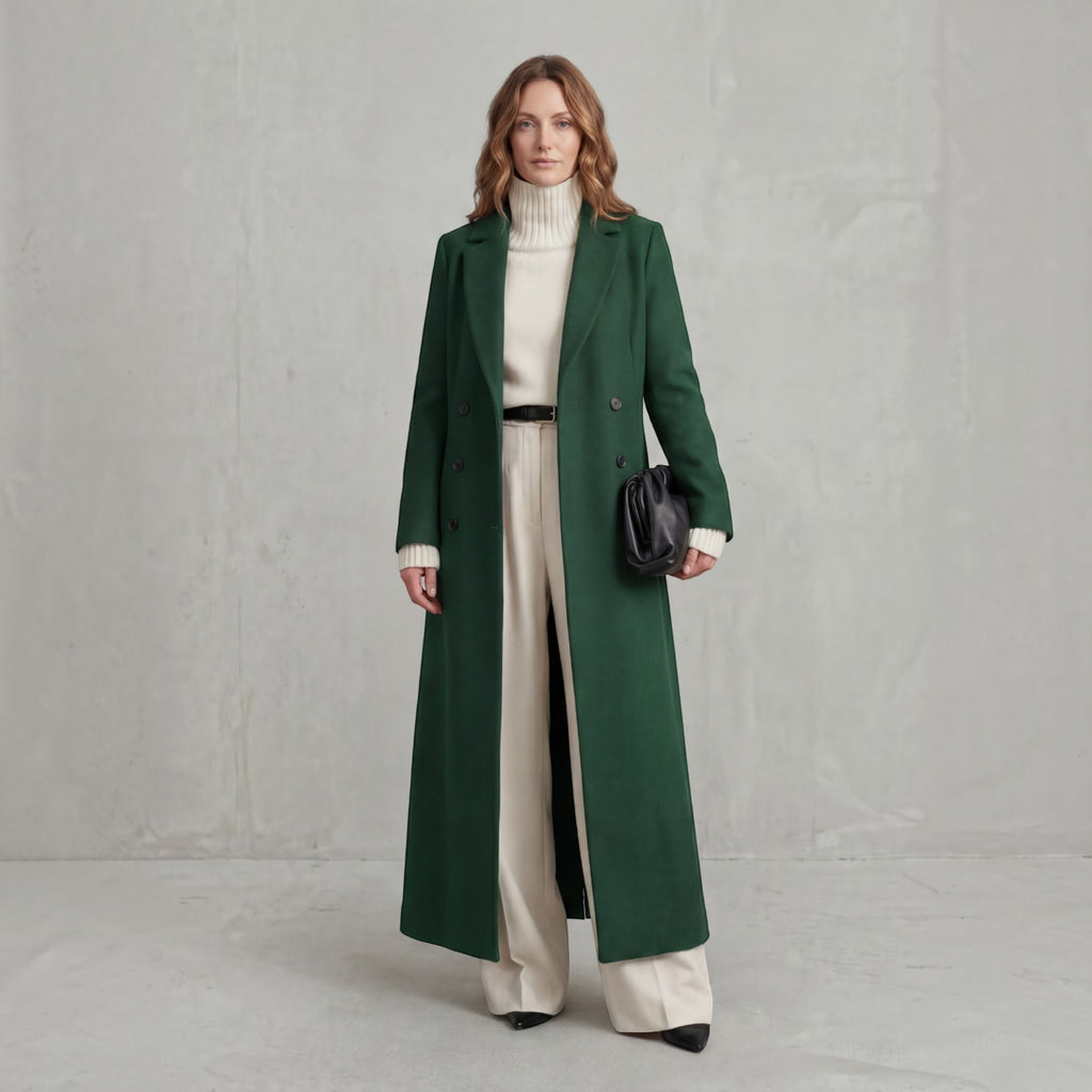 Wendy | Women's Wool Trench Coat – Navy Maxi Double-Breasted Winter Coat