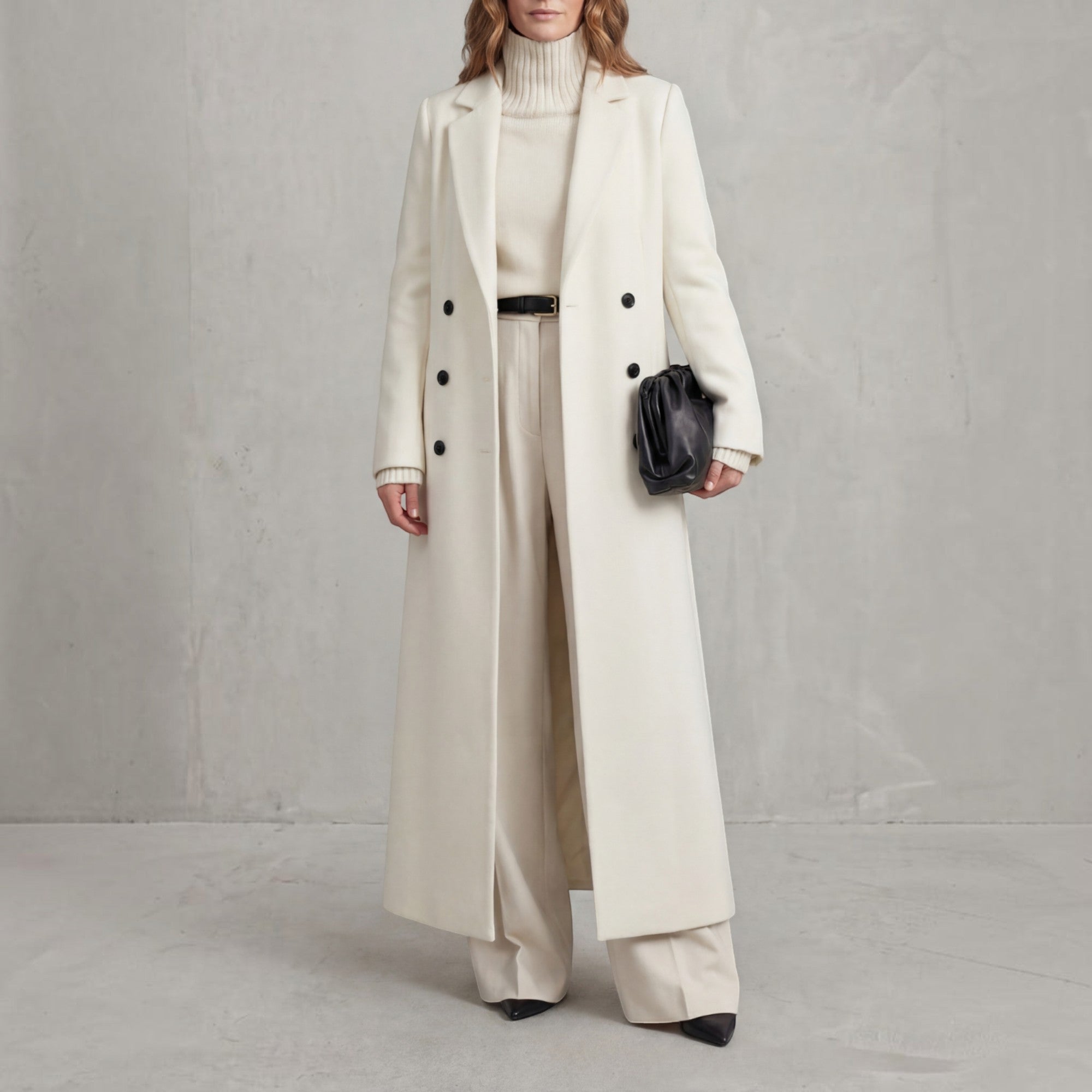 Wendy | Women's Wool Trench Coat – Navy Maxi Double-Breasted Winter Coat
