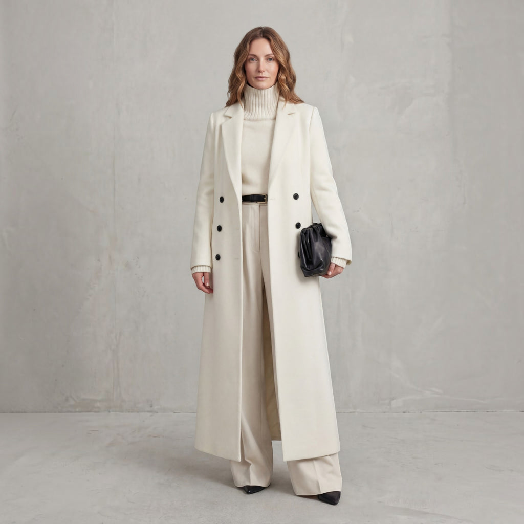 Wendy | Women's Wool Trench Coat – Navy Maxi Double-Breasted Winter Coat