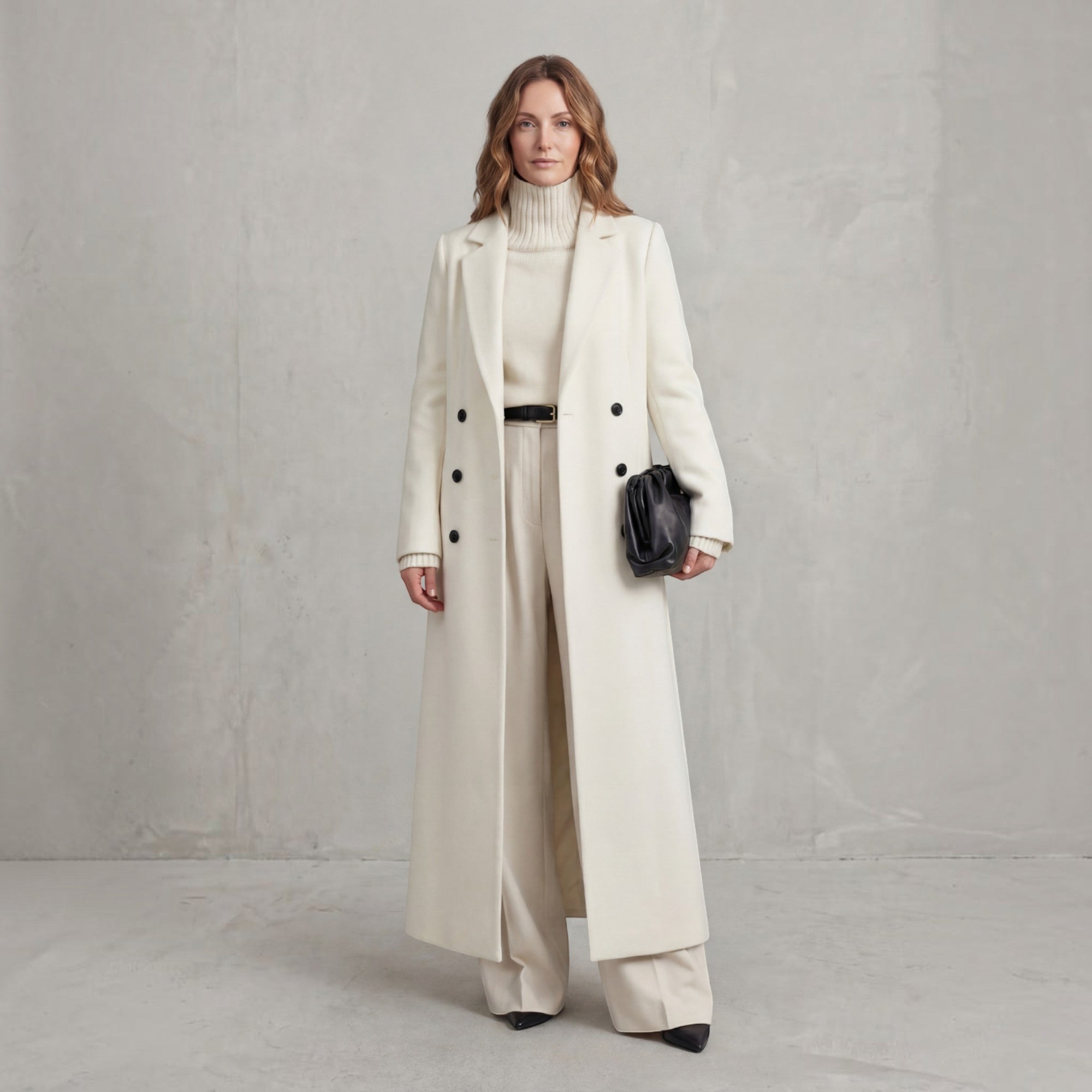 Wendy | Women's Wool Trench Coat – Navy Maxi Double-Breasted Winter Coat
