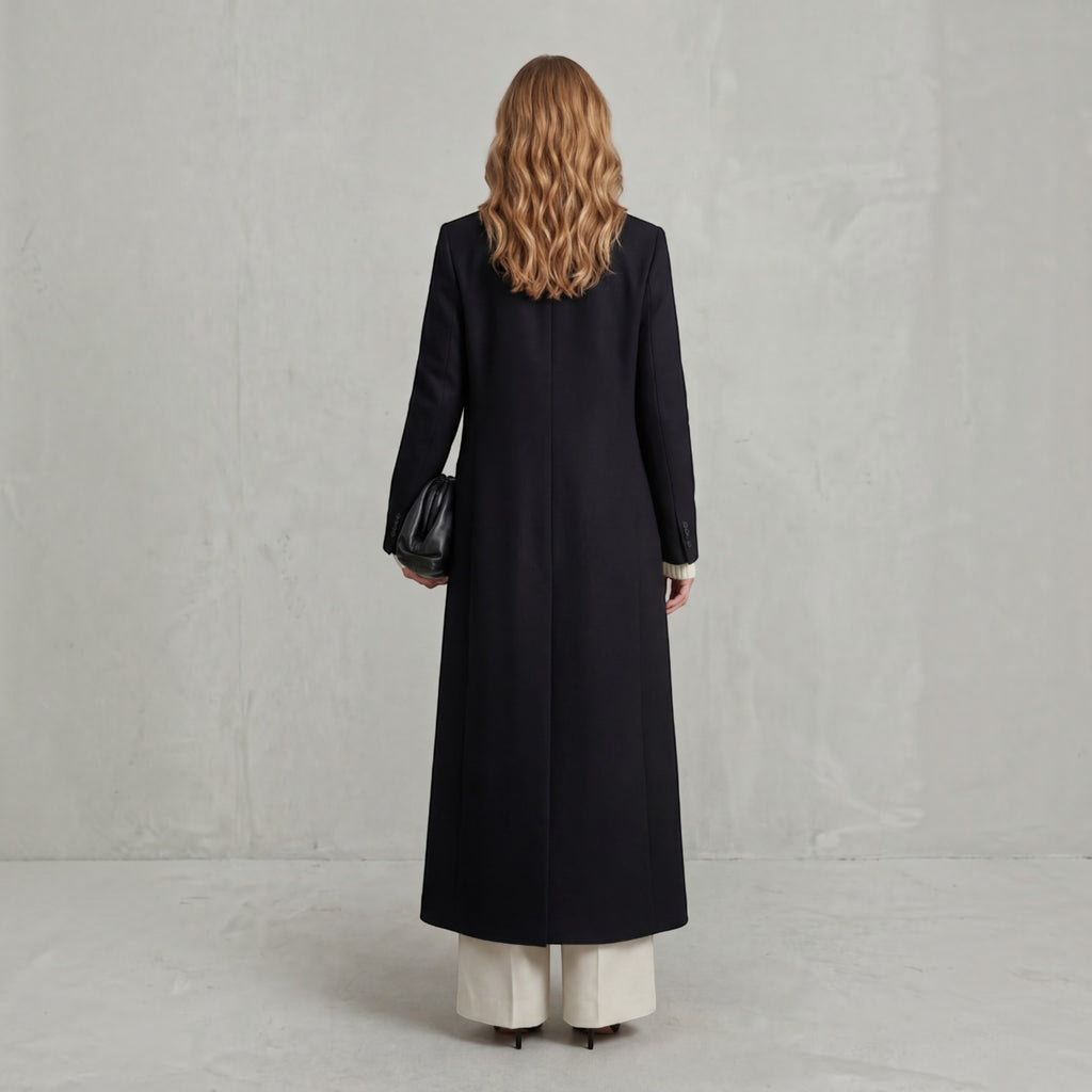 Wendy | Women's Wool Trench Coat – Navy Maxi Double-Breasted Winter Coat