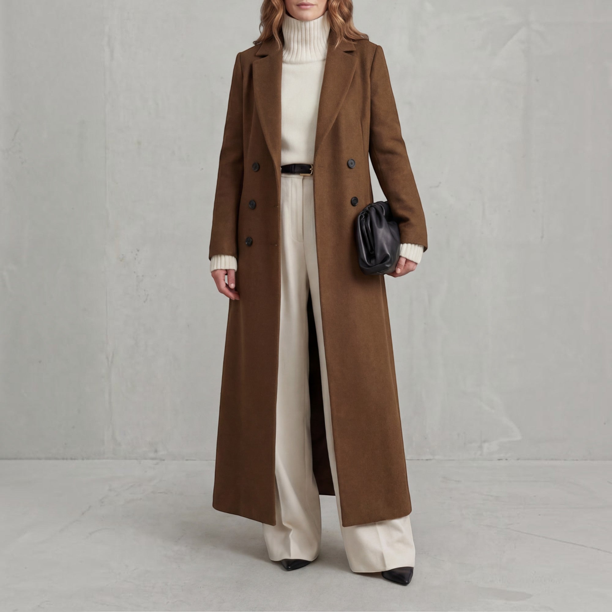 Wendy | Women's Wool Trench Coat – Navy Maxi Double-Breasted Winter Coat