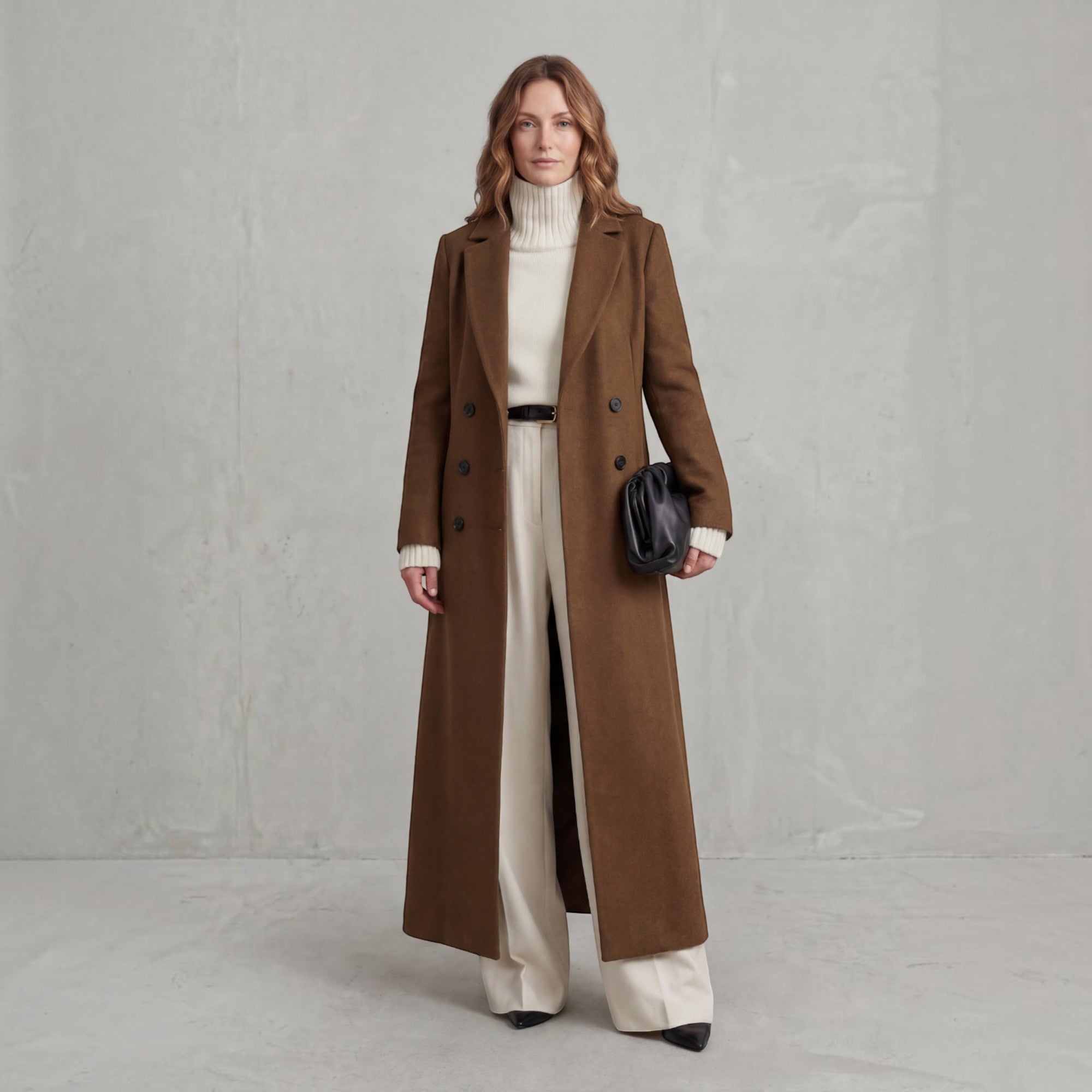 Wendy | Women's Wool Trench Coat – Navy Maxi Double-Breasted Winter Coat