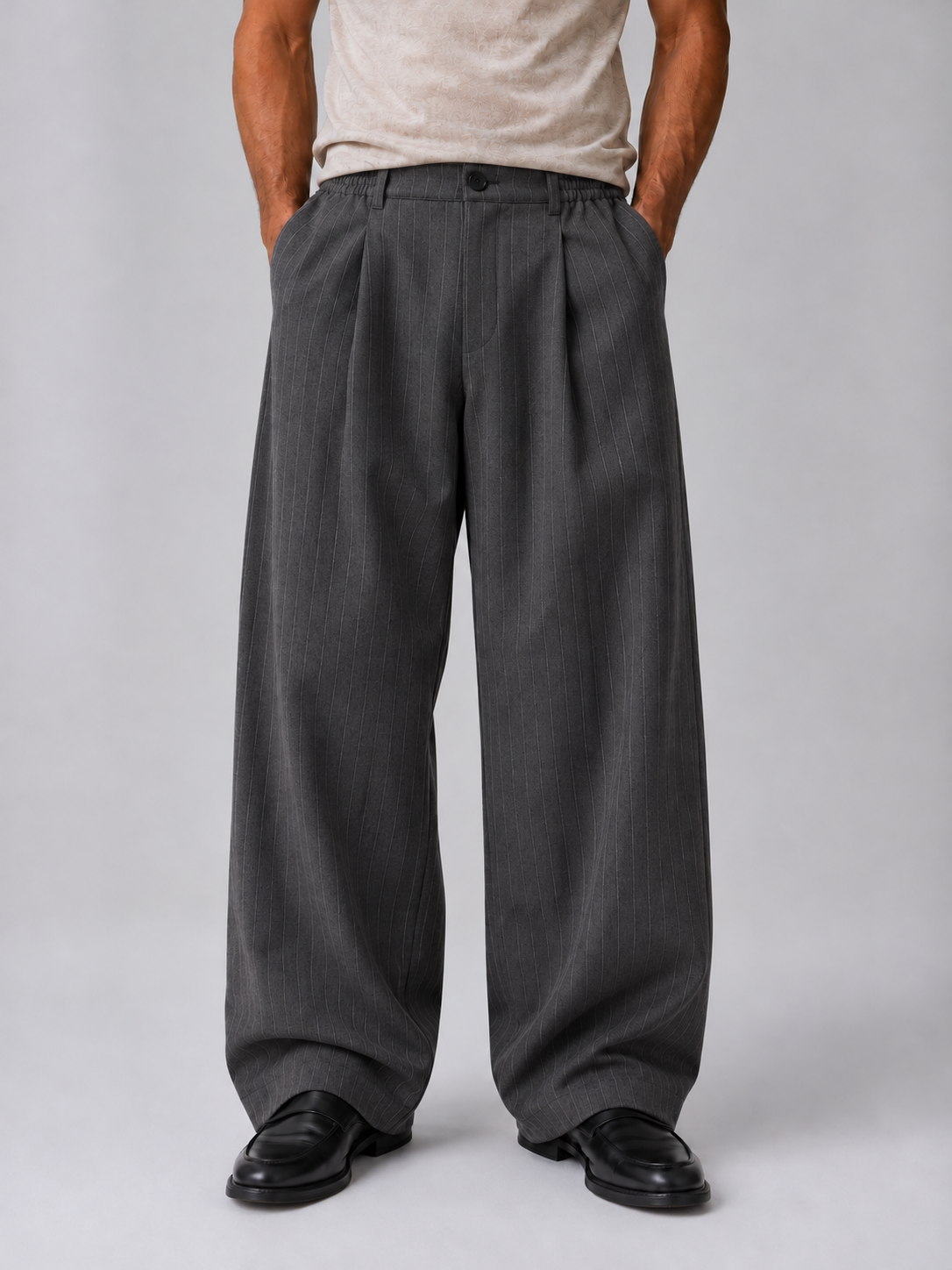 Men's Pinstripe Wide Leg Trousers – Baggy Tailored Fit