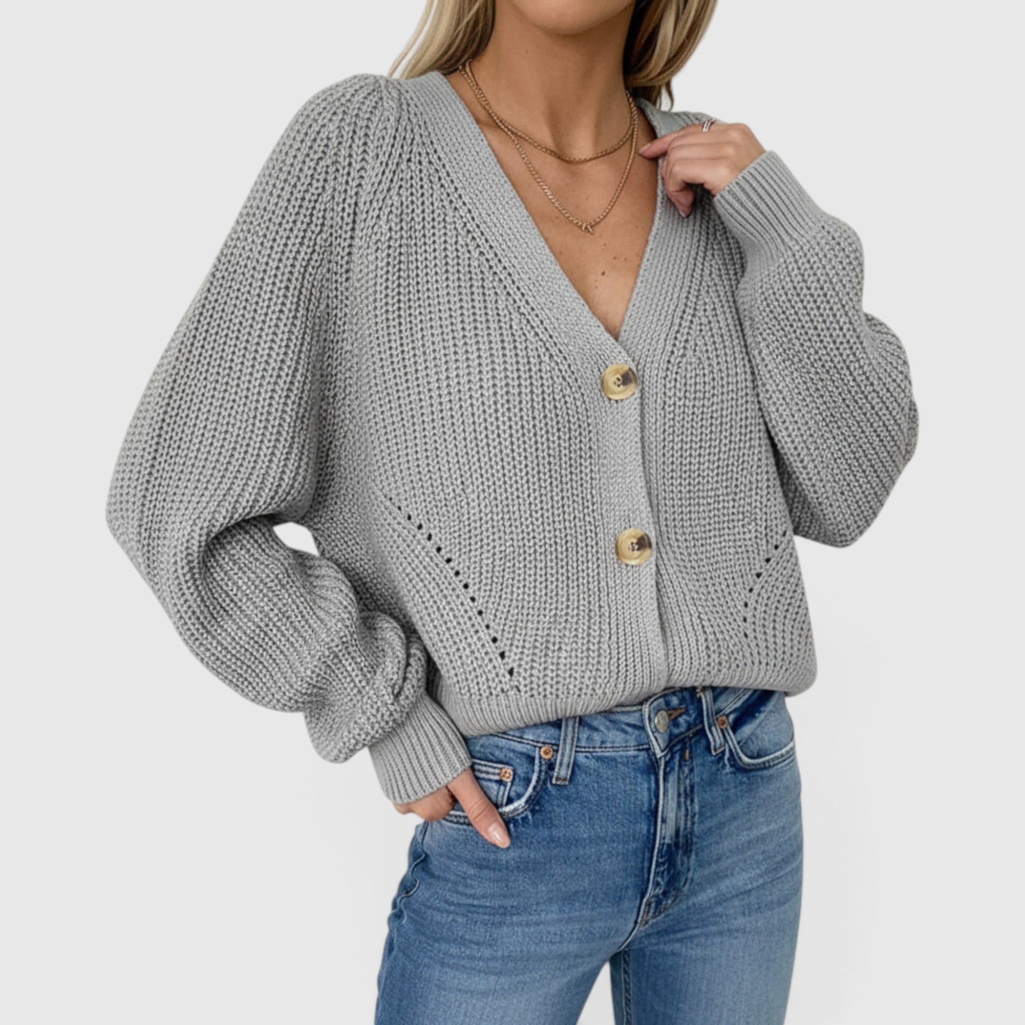 Cora | Women's Long Sleeve V Neck Cardigan – Relaxed Knit Layer