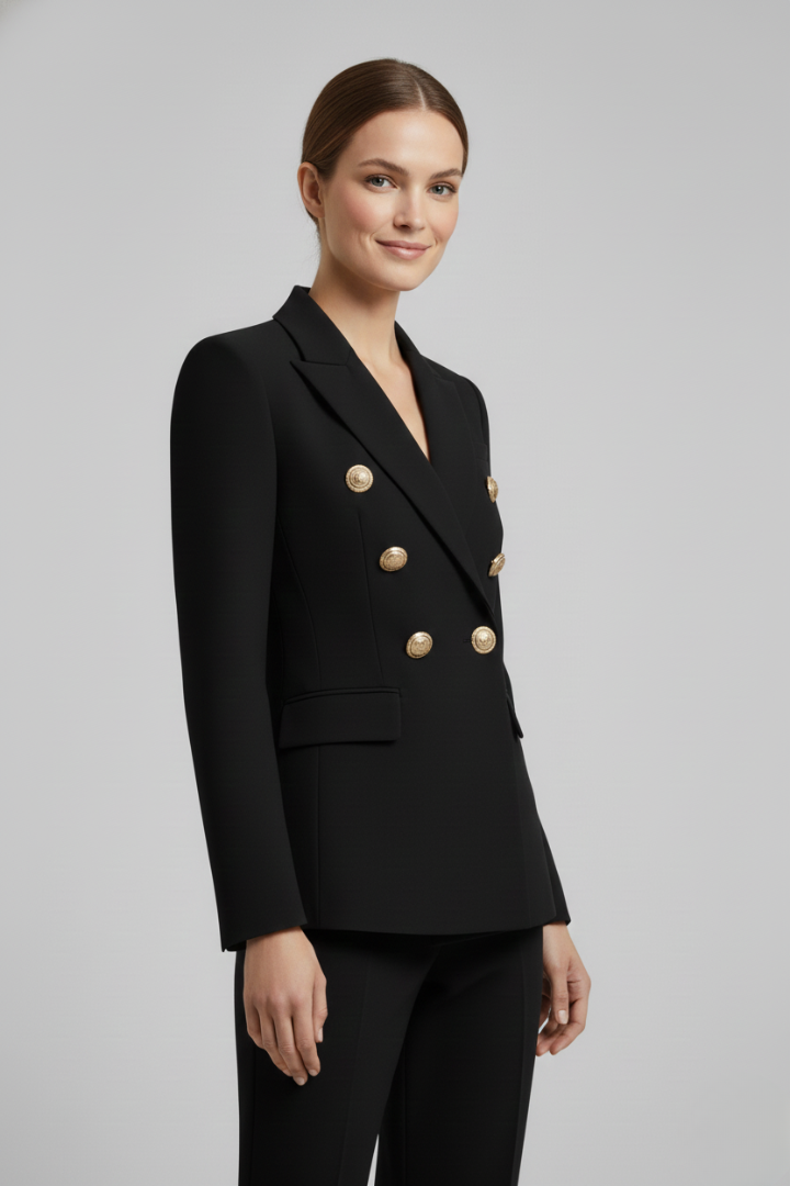 Deborah | Women’s Double-Breasted Blazer with Gold-Tone Button Details