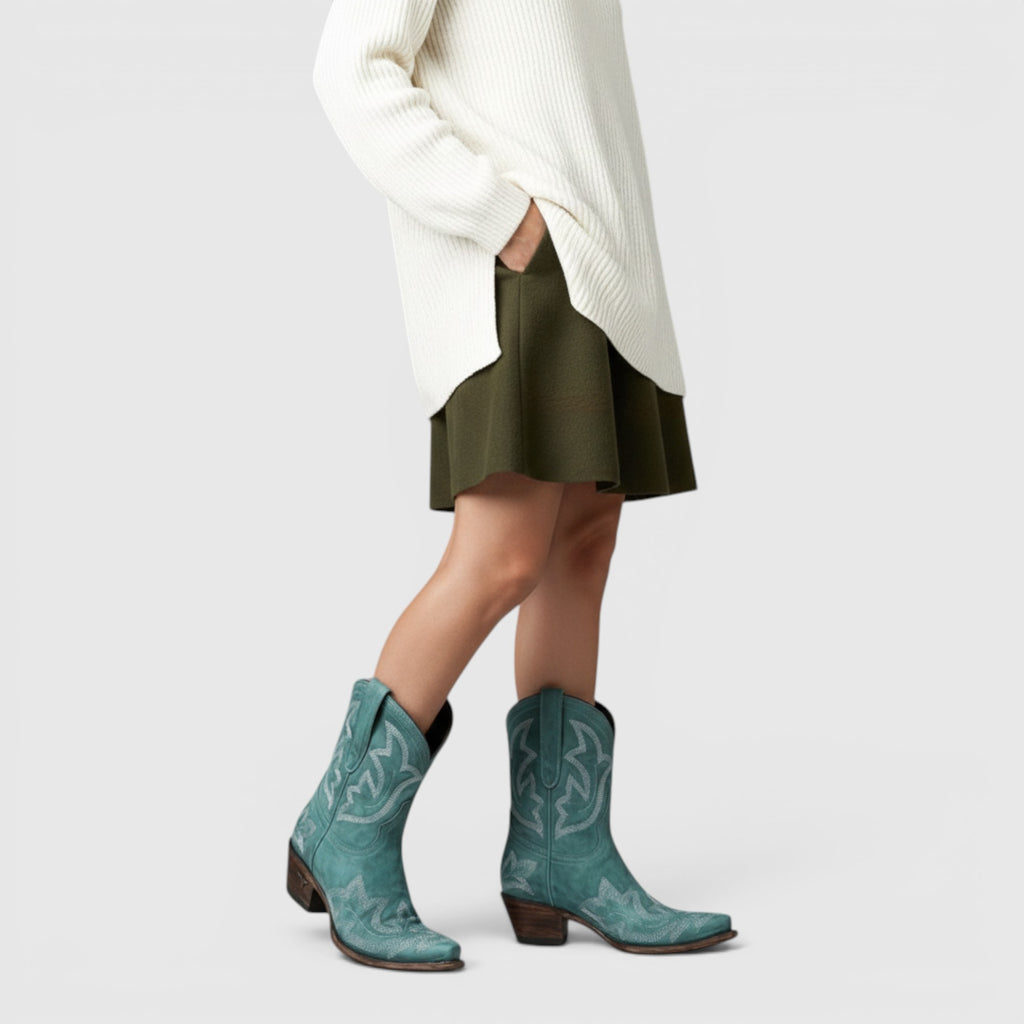 Ellmont London | Women's Embroidered Western Boots Pointed Toe Leather Boots