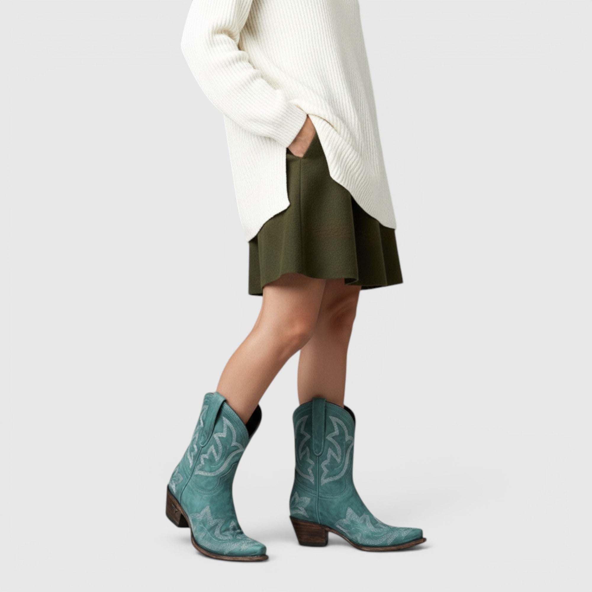 Ellmont London | Women's Embroidered Western Boots Pointed Toe Leather Boots