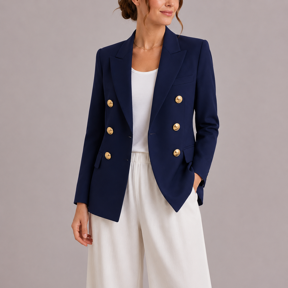 Freya | Women's Elegant Double-Breasted Blazer with Gold Buttons – Timeless Tailored Jacket