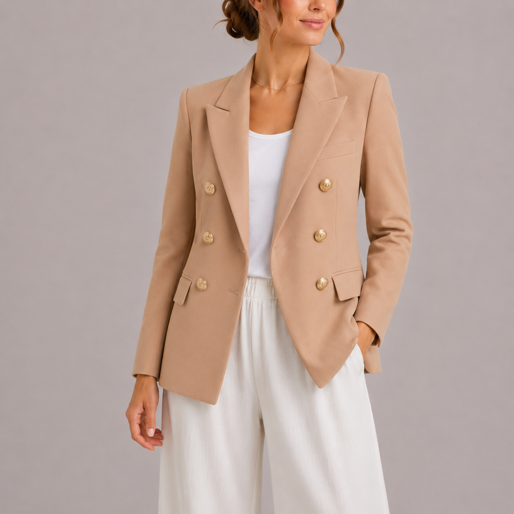 Freya | Women's Elegant Double-Breasted Blazer with Gold Buttons – Timeless Tailored Jacket