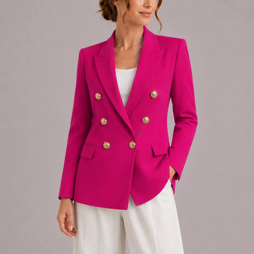 Freya | Women's Elegant Double-Breasted Blazer with Gold Buttons – Timeless Tailored Jacket
